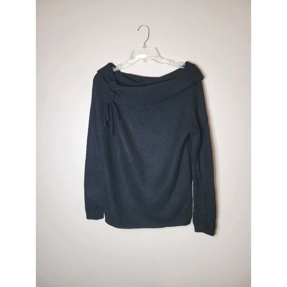 Ambiance Apparel 100% Acrylic Black Sweater Folded‎ Wide Neck Long Sleeve Sz S